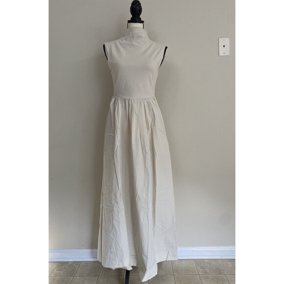 J CREW Fitted Knit Mockneck Dress with Poplin Skirt In Cream Size S NWT - Picture 8 of 9